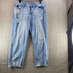 Soho Jeans Pants‎ Womens 10 Light Wash High Waist Cropped Distressed Frayed Hem